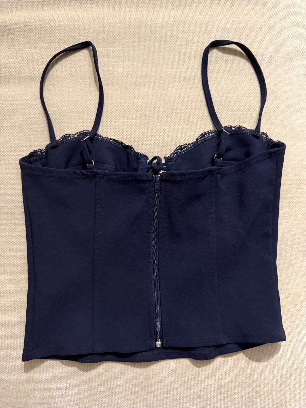 Edikted Navy Lace Cupped Corset Crop Top - Picture 2 of 3
